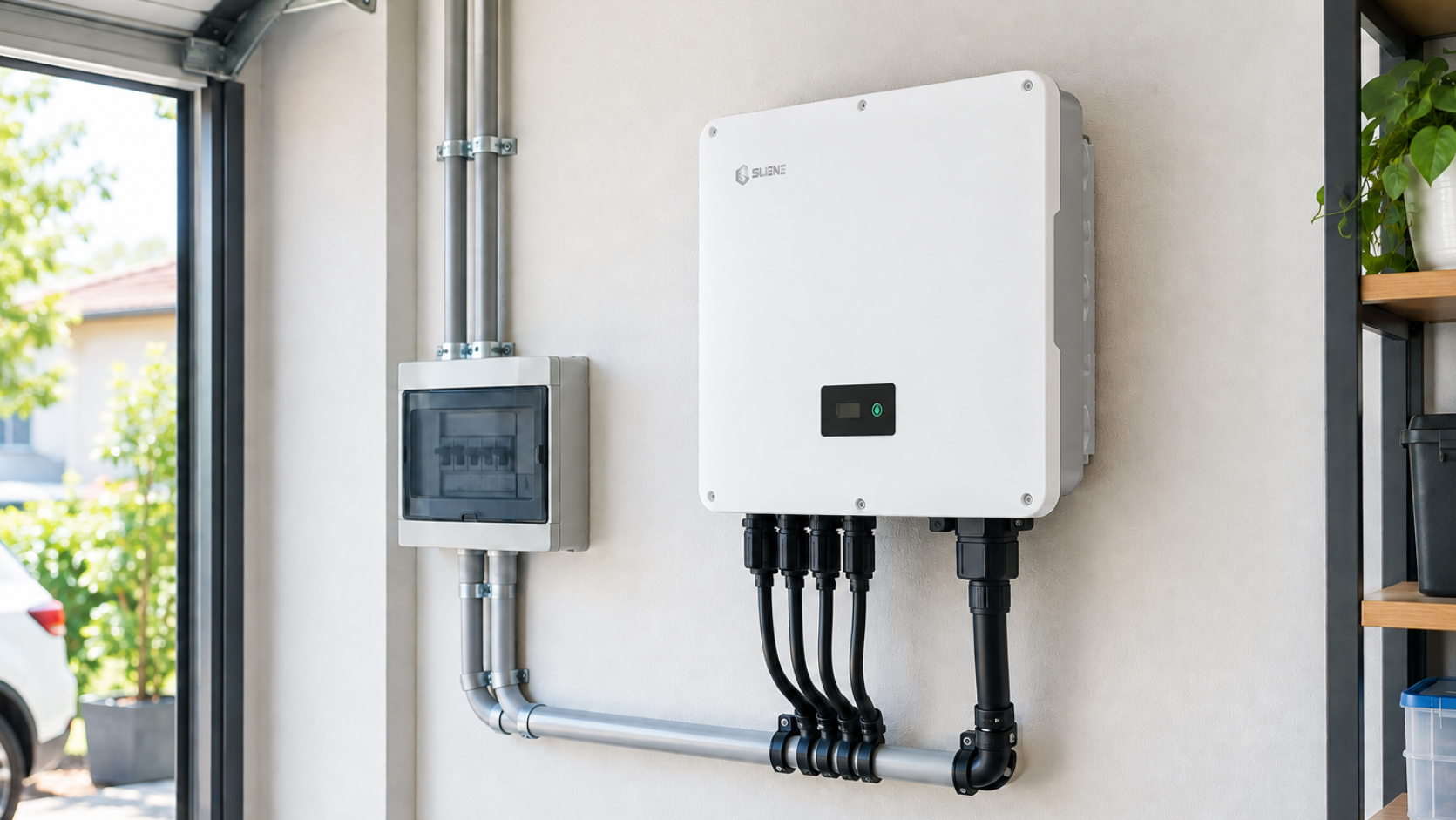 Compact residential Sineng inverter installed in a home utility area